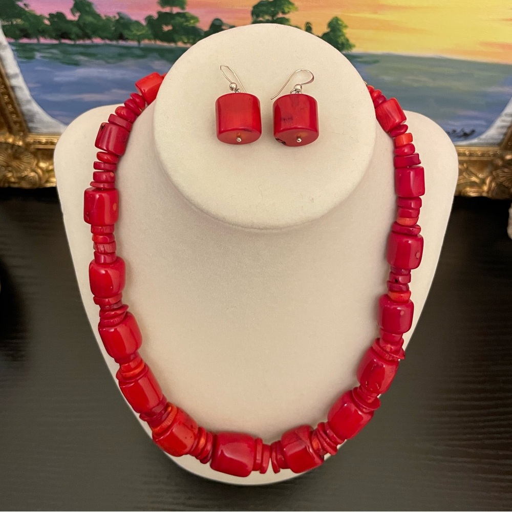 NWOT Jay King Red Bamboo Coral Necklace & Earring Set